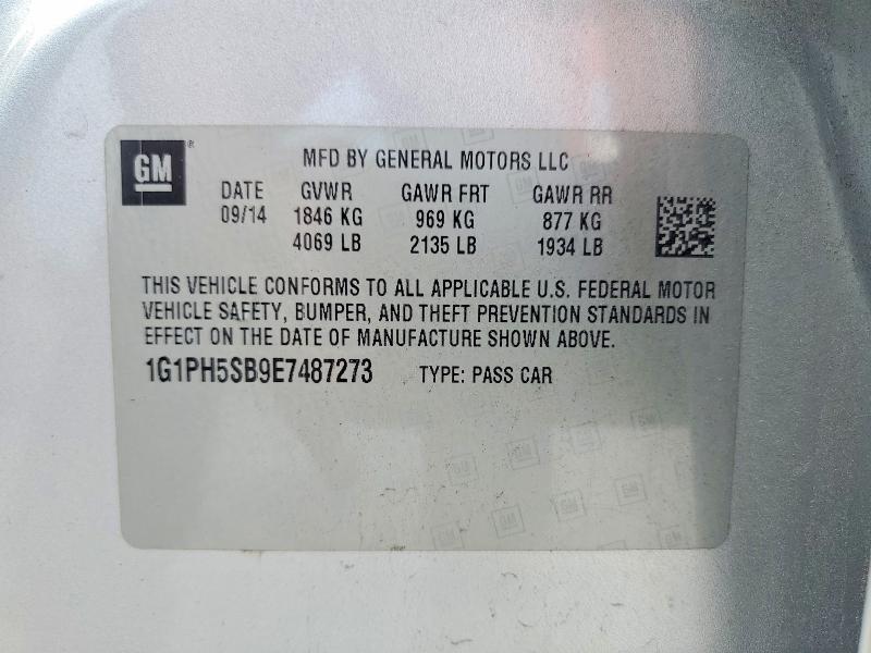 2014 Chevrolet Cruze მანქანა იყიდება აუქციონზე, vin: 1G1PH5SB9E7487273, აუქციონის ნომერი: 54963546