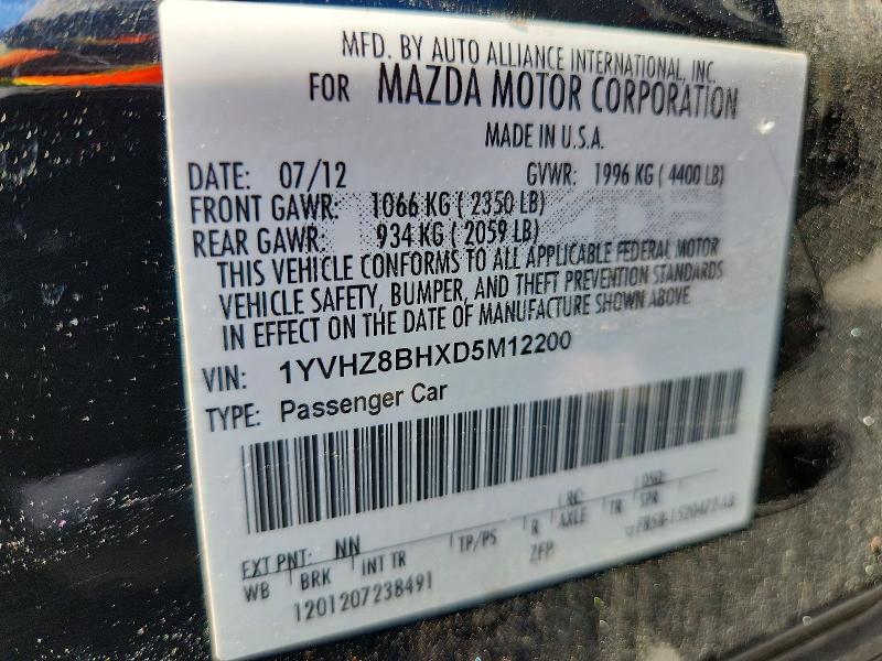 55459246 :رقم المزاد ، 1YVHZ8BHXD5M12200 vin ، 2013 Mazda 6 مزاد بيع