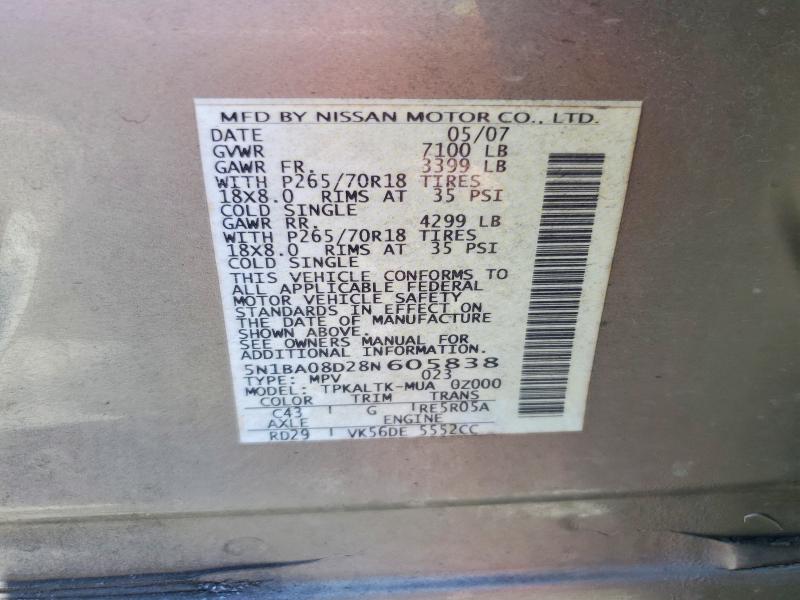 Продаж на аукціоні авто 2008 Nissan Armada, vin: 5N1BA08D28N605838, номер лоту: 53139986