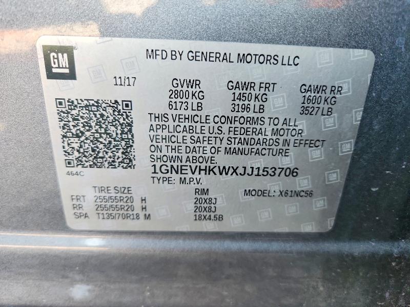 Aukcja sprzedaży 2018 Chevrolet Traverse, vin: 1GNEVHKWXJJ153706, numer aukcji: 53736756