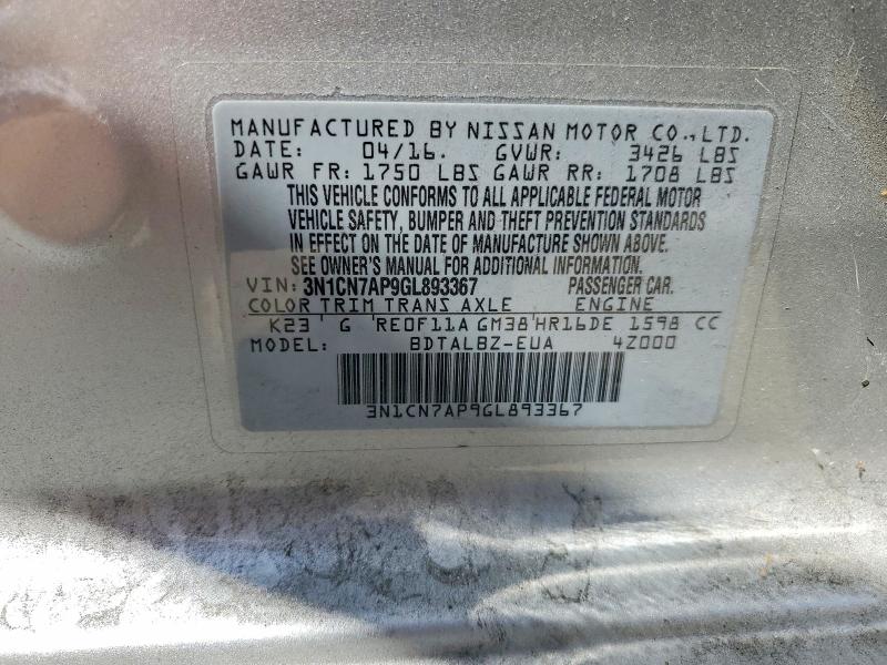 Aukcja sprzedaży 2016 Nissan Versa, vin: 3N1CN7AP9GL893367, numer aukcji: 53136916