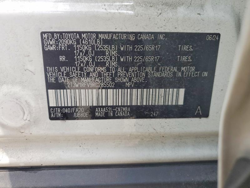 2024 Toyota Rav4 მანქანა იყიდება აუქციონზე, vin: 2T3W1RFV9RC285502, აუქციონის ნომერი: 53442176