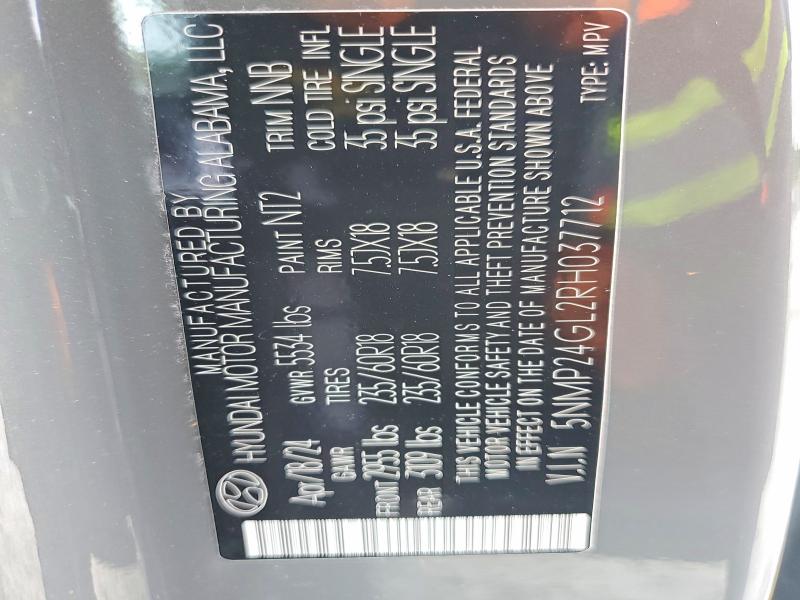 54613226 :رقم المزاد ، 5NMP24GL2RH037712 vin ، 2024 Hyundai Santa Fe مزاد بيع