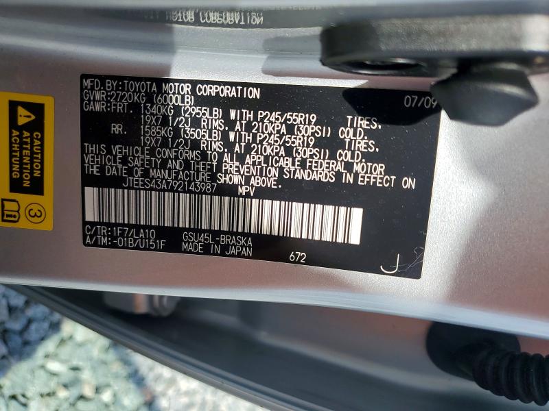 Auction sale of the 2009 Toyota Highlander, vin: JTEES43A792143987, lot number: 55008656