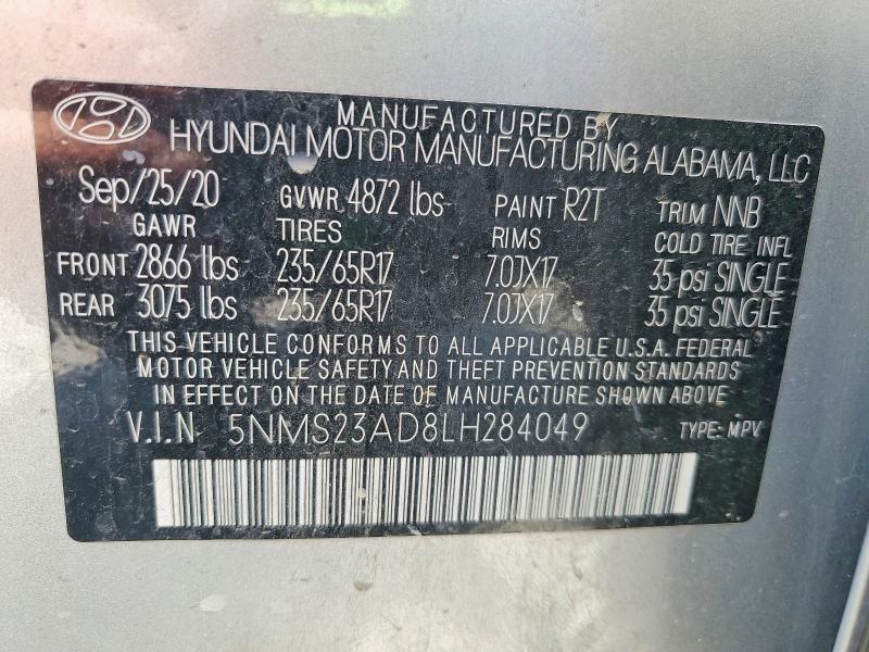 Продаж на аукціоні авто 2020 Hyundai Santa Fe, vin: 5NMS23AD8LH284049, номер лоту: 53074286