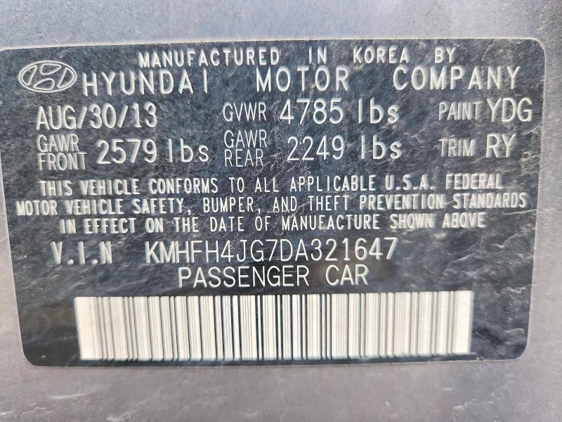 52394476 :رقم المزاد ، KMHFH4JG7DA321647 vin ، 2013 Hyundai Azera مزاد بيع
