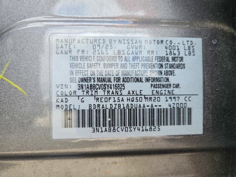 2025 Nissan Sentra მანქანა იყიდება აუქციონზე, vin: 3N1AB8CV0SY416825, აუქციონის ნომერი: 55159336