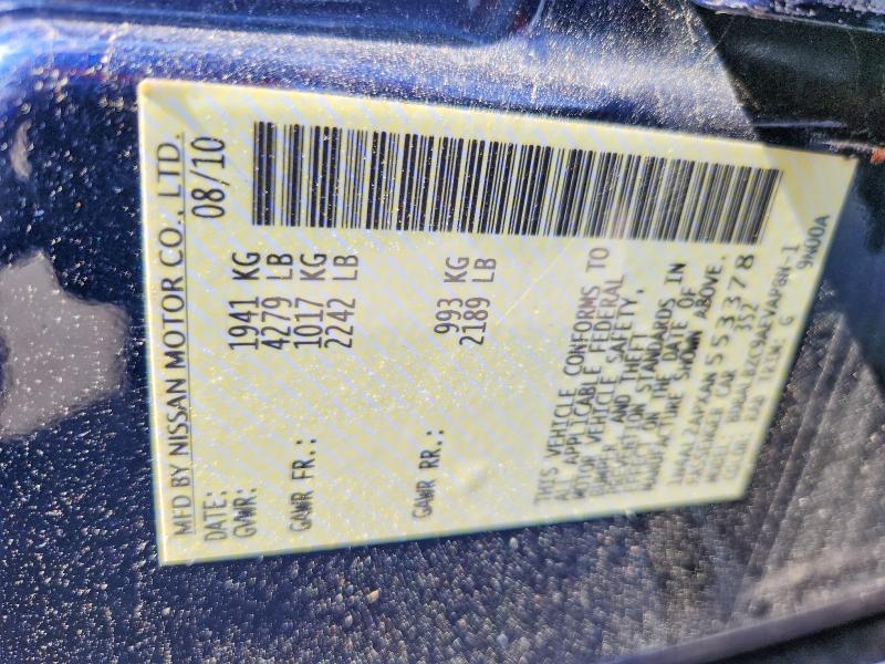 2010 Nissan Altima მანქანა იყიდება აუქციონზე, vin: 1N4AL2APXAN553378, აუქციონის ნომერი: 54477046
