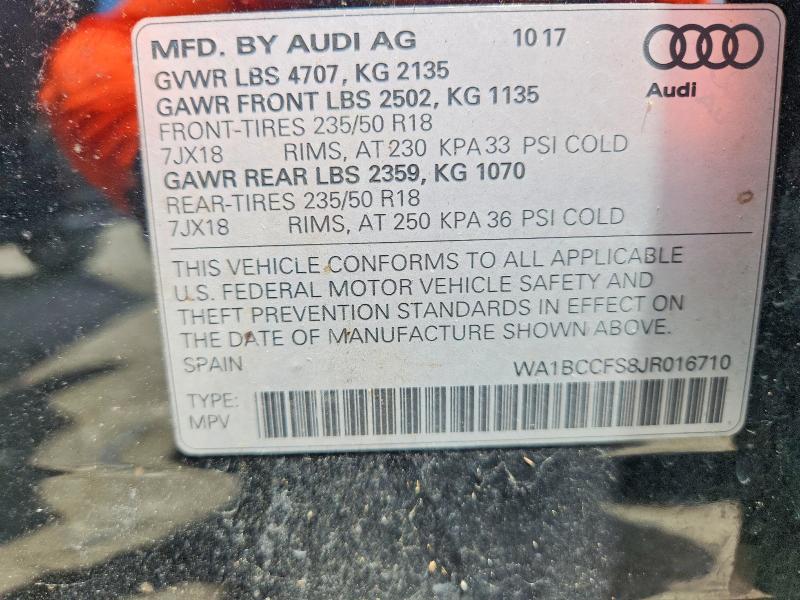 2018 Audi Q3 მანქანა იყიდება აუქციონზე, vin: WA1BCCFS8JR016710, აუქციონის ნომერი: 53285666