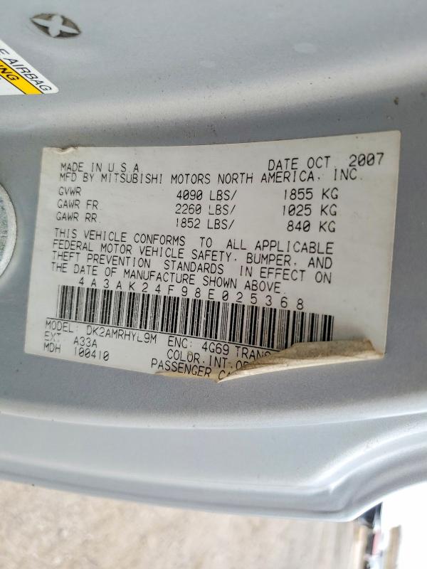 Aukcja sprzedaży 2008 Mitsubishi Eclipse, vin: 4A3AK24F98E025368, numer aukcji: 54927586