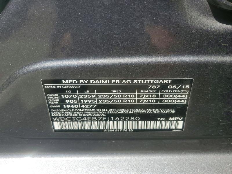 53702616 :رقم المزاد ، WDCTG4EB7FJ162280 vin ، 2015 Mercedes-benz Gla مزاد بيع
