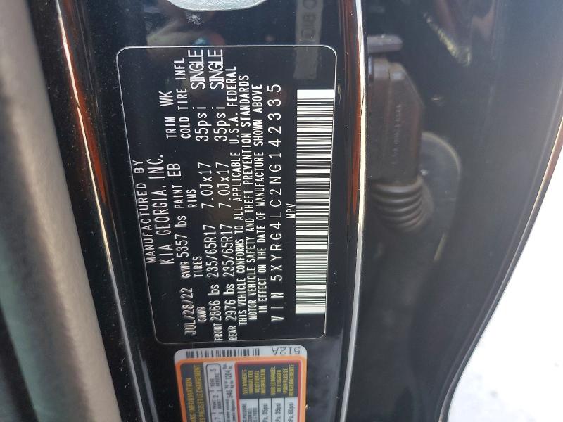 Продаж на аукціоні авто 2022 Kia Sorento, vin: 5XYRG4LC2NG142335, номер лоту: 55102636