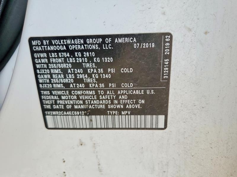 Продажа на аукционе авто 2019 Volkswagen Atlas, vin: 1V2WR2CA4KC591207, номер лота: 52613966