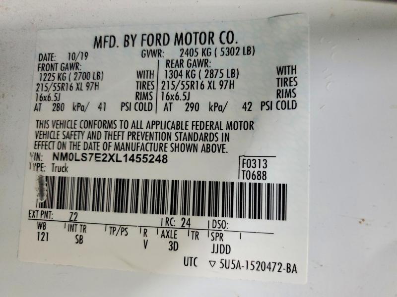 Продаж на аукціоні авто 2020 Ford Transit Connect, vin: NM0LS7E2XL1455248, номер лоту: 54240356