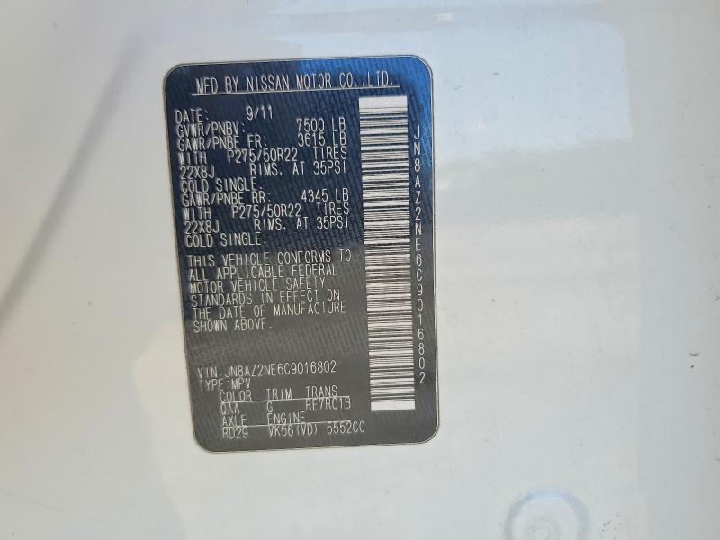 52295696 :رقم المزاد ، JN8AZ2NE6C9016802 vin ، 2012 Infiniti Qx56 مزاد بيع