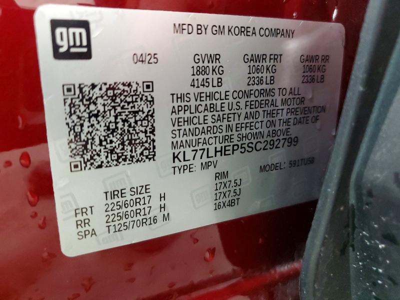 53719376 :رقم المزاد ، KL77LHEP5SC292799 vin ، 2025 Chevrolet Trax مزاد بيع