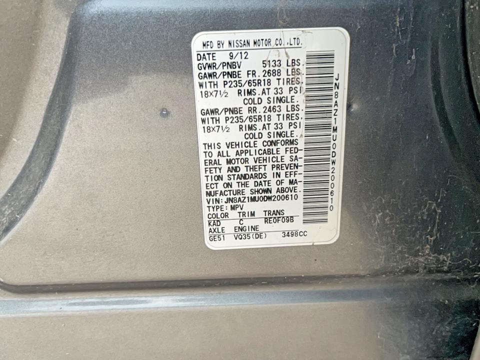 Продажа на аукционе авто 2013 Nissan Murano, vin: JN8AZ1MU0DW200610, номер лота: 55115276