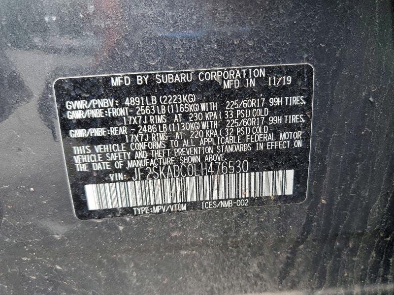 Aukcja sprzedaży 2020 Subaru Forester, vin: JF2SKADC0LH476530, numer aukcji: 54842156