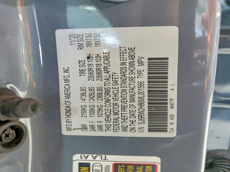2021 Honda Cr-v მანქანა იყიდება აუქციონზე, vin: 5J6RW2H86ML001566, აუქციონის ნომერი: 54084506