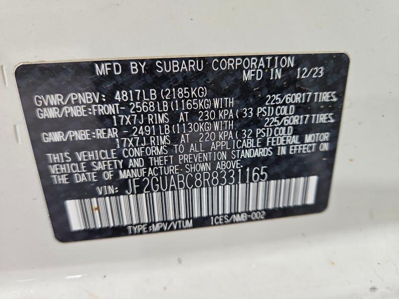 Продаж на аукціоні авто 2024 Subaru Crosstrek, vin: JF2GUABC8R8331165, номер лоту: 54148136