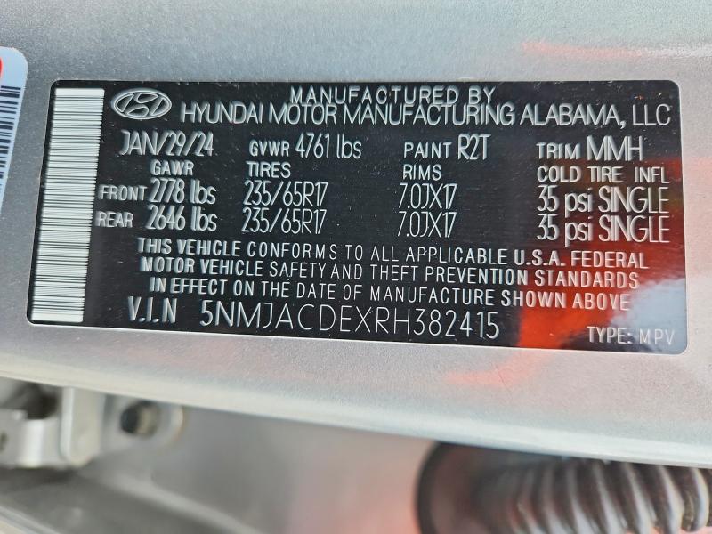 2024 Hyundai Tucson მანქანა იყიდება აუქციონზე, vin: 5NMJACDEXRH382415, აუქციონის ნომერი: 52531746