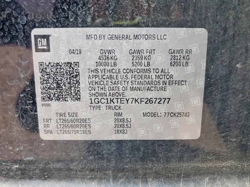 52673446 :رقم المزاد ، 1GC1KTEY7KF267277 vin ، 2019 Chevrolet Silverado مزاد بيع