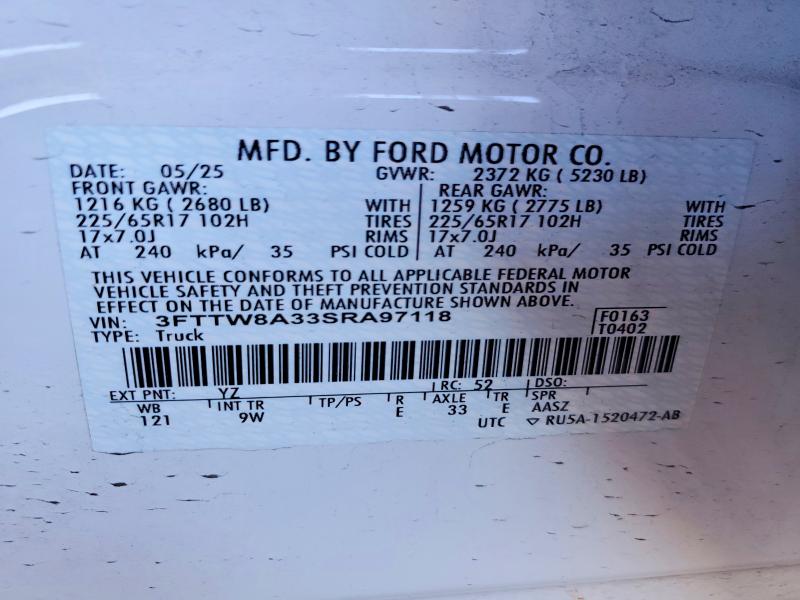 Aukcja sprzedaży 2025 Ford Maverick, vin: 3FTTW8A33SRA97118, numer aukcji: 55153706