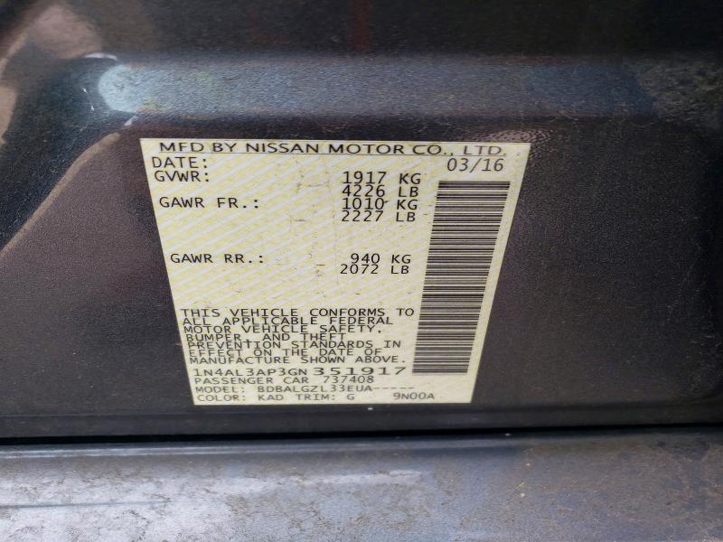 55152626 :رقم المزاد ، 1N4AL3AP3GN351917 vin ، 2016 Nissan Altima مزاد بيع