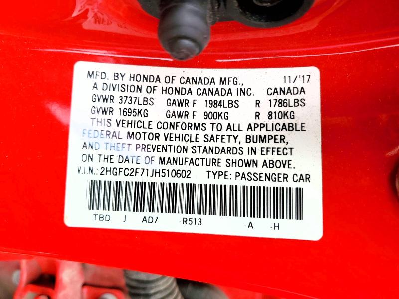 Aukcja sprzedaży 2018 Honda Civic, vin: 2HGFC2F71JH510602, numer aukcji: 54504086