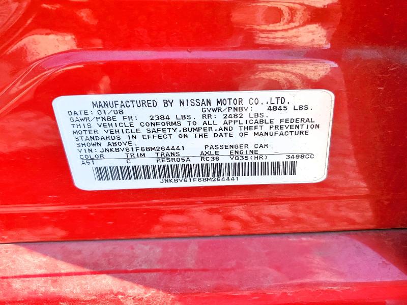 54770056 :رقم المزاد ، JNKBV61F68M264441 vin ، 2008 Infiniti G35 مزاد بيع