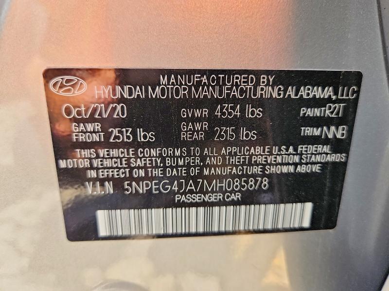 2021 Hyundai Sonata მანქანა იყიდება აუქციონზე, vin: 5NPEG4JA7MH085878, აუქციონის ნომერი: 54506996