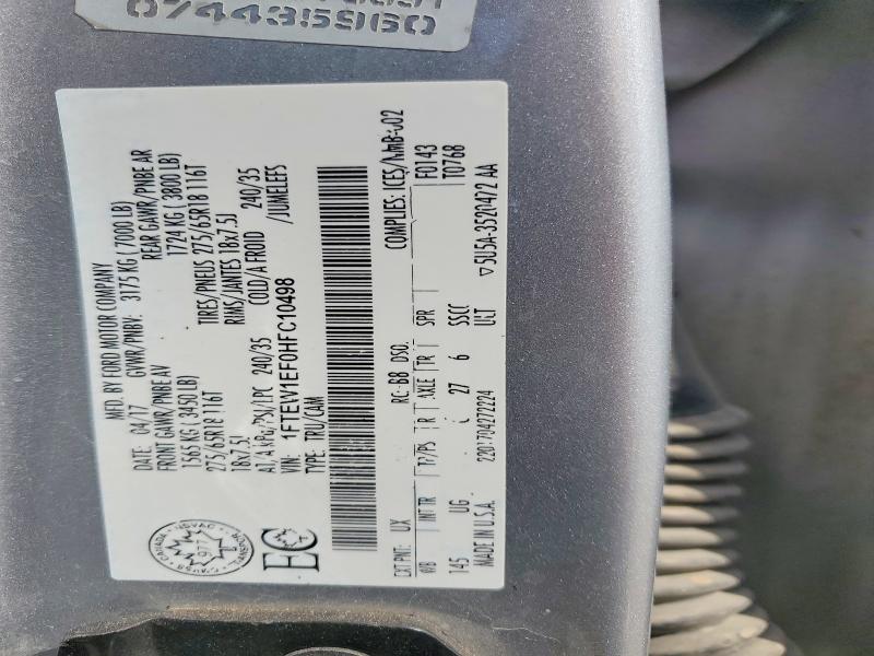 2017 Ford F150 მანქანა იყიდება აუქციონზე, vin: 1FTEW1EF0HFC10498, აუქციონის ნომერი: 54501776