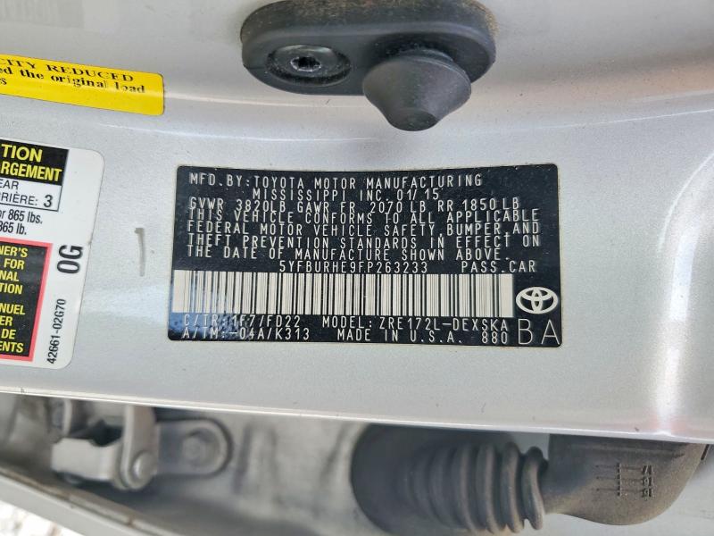 Продажа на аукционе авто 2015 Toyota Corolla, vin: 5YFBURHE9FP263233, номер лота: 52088806