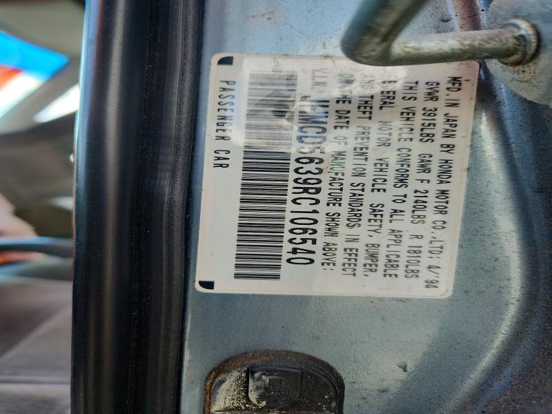 1994 Honda Accord მანქანა იყიდება აუქციონზე, vin: JHMCD5639RC106540, აუქციონის ნომერი: 54707306