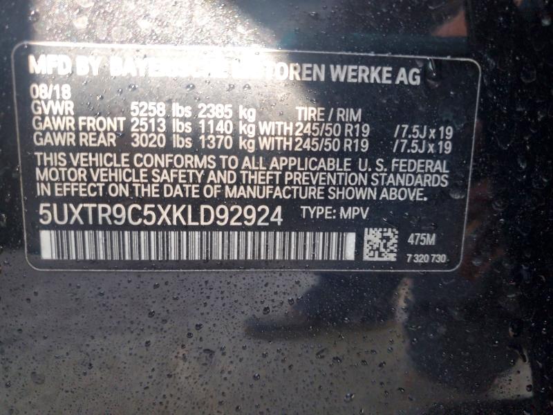 54914006 :رقم المزاد ، 5UXTR9C5XKLD92924 vin ، 2019 Bmw X3 مزاد بيع