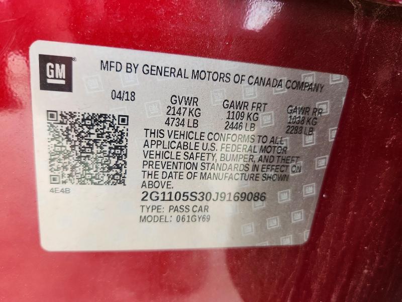 Aukcja sprzedaży 2018 Chevrolet Impala, vin: 2G1105S30J9169086, numer aukcji: 53846606