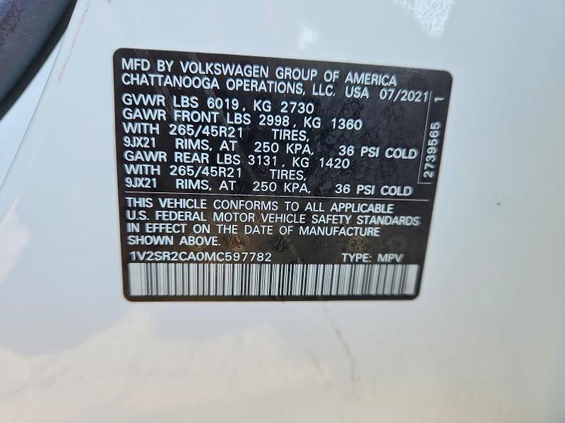 Продажа на аукционе авто 2021 Volkswagen Atlas, vin: 1V2SR2CA0MC597782, номер лота: 52564646