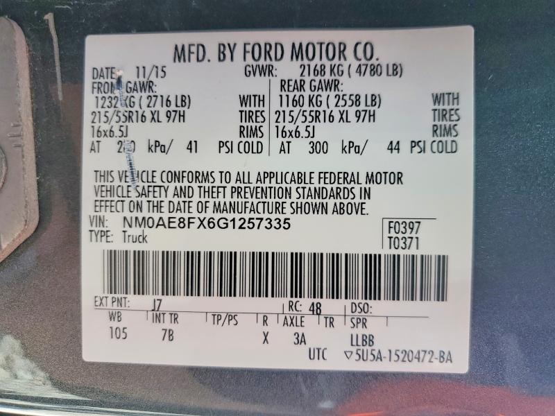 2016 Ford Transit Connect მანქანა იყიდება აუქციონზე, vin: NM0AE8FX6G1257335, აუქციონის ნომერი: 55078646