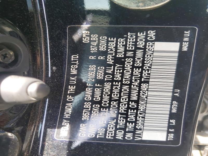 Продаж на аукціоні авто 2019 Honda Civic, vin: SHHFK7H60KU422486, номер лоту: 54779176