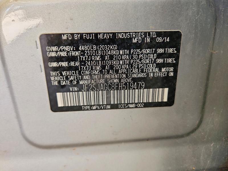 Aukcja sprzedaży 2015 Subaru Forester, vin: JF2SJAGC8FH519479, numer aukcji: 55019216