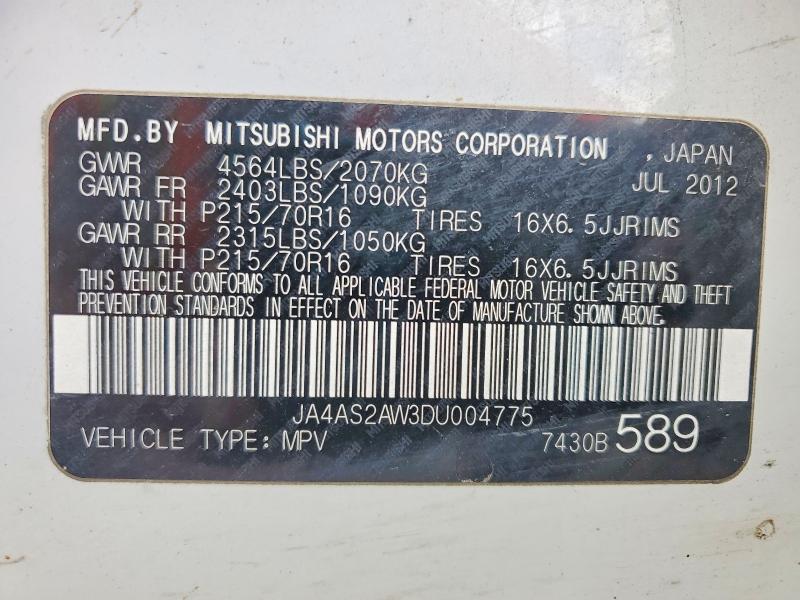 Aukcja sprzedaży 2013 Mitsubishi Outlander, vin: JA4AS2AW3DU004775, numer aukcji: 52587956