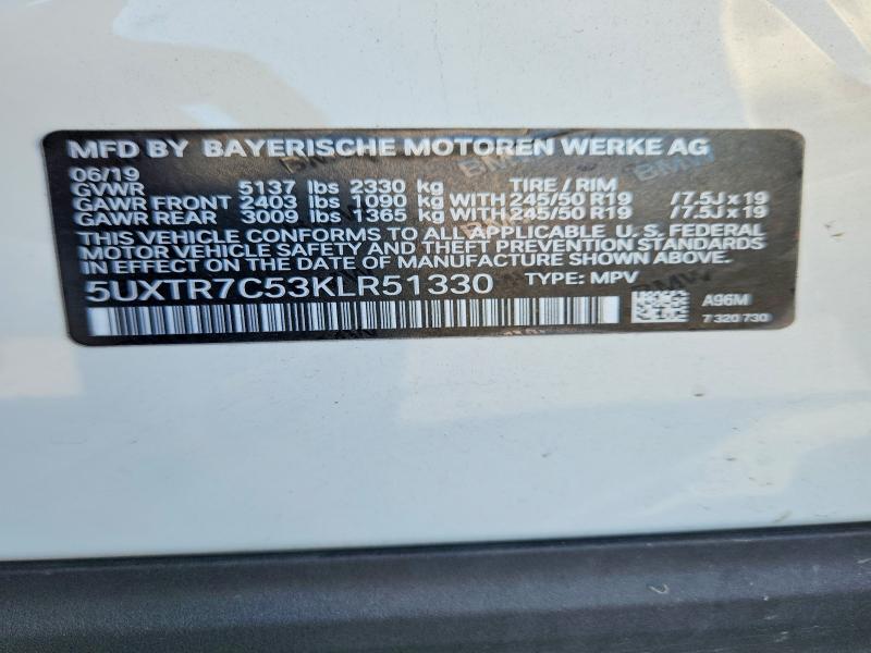 54890126 :رقم المزاد ، 5UXTR7C53KLR51330 vin ، 2019 Bmw X3 مزاد بيع