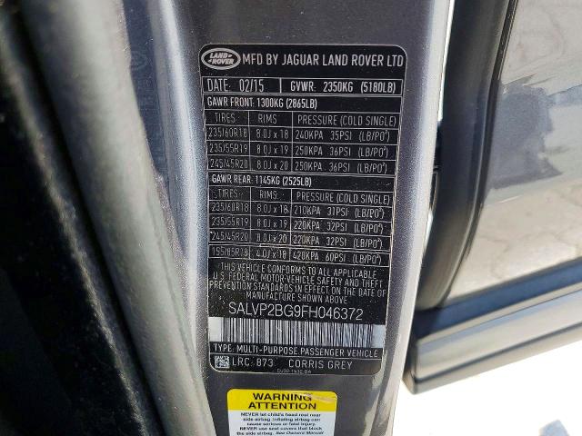 55763016 :رقم المزاد ، SALVP2BG9FH046372 vin ، 2015 Land Rover Range Rover Evoque مزاد بيع