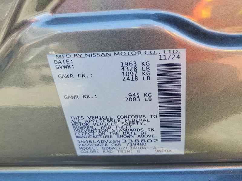 Продажа на аукционе авто 2025 Nissan Altima, vin: 1N4BL4DV2SN338802, номер лота: 55402546