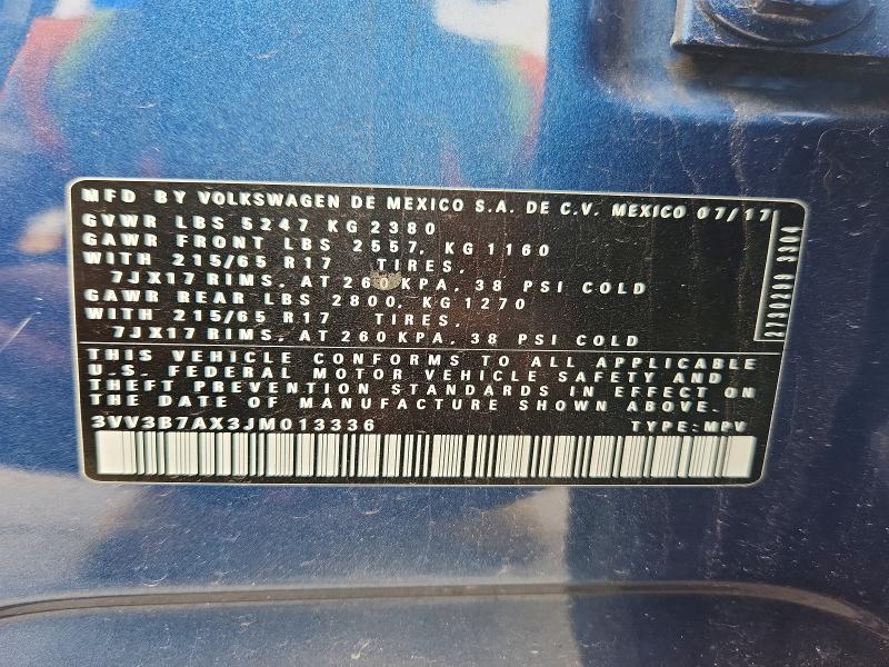 Aukcja sprzedaży 2018 Volkswagen Tiguan, vin: 3VV3B7AX3JM013336, numer aukcji: 52815996