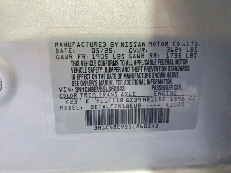 Aukcja sprzedaży 2025 Nissan Versa, vin: 3N1CN8EV5SL860843, numer aukcji: 53988646
