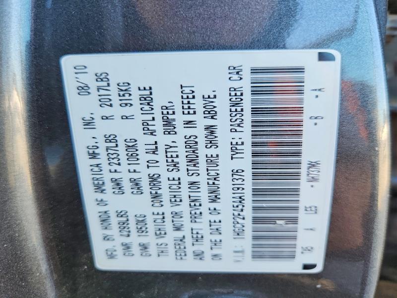 Продаж на аукціоні авто 2010 Honda Accord, vin: 1HGCP2F45AA191376, номер лоту: 52504576
