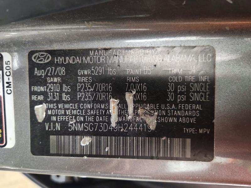 Продаж на аукціоні авто 2009 Hyundai Santa Fe, vin: 5NMSG73D49H244419, номер лоту: 54884566