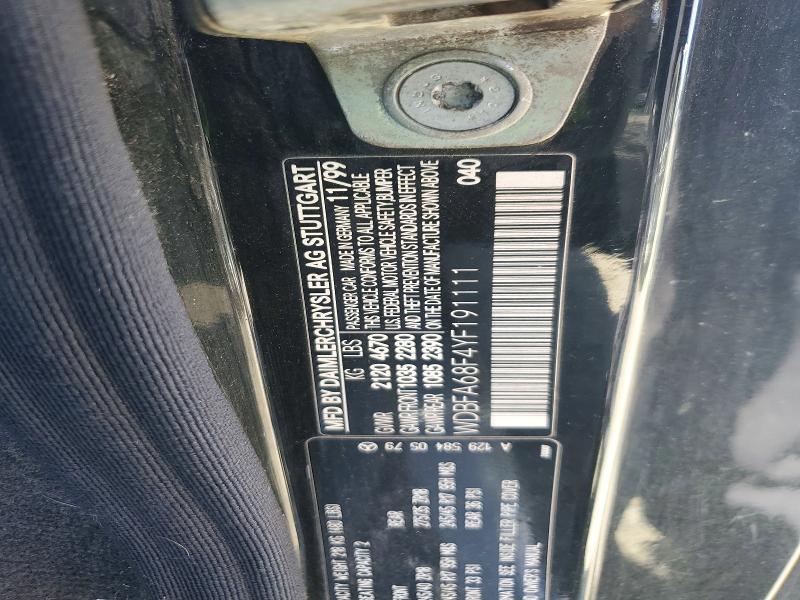 2000 Mercedes-benz Sl მანქანა იყიდება აუქციონზე, vin: WDBFA68F4YF191111, აუქციონის ნომერი: 52274816