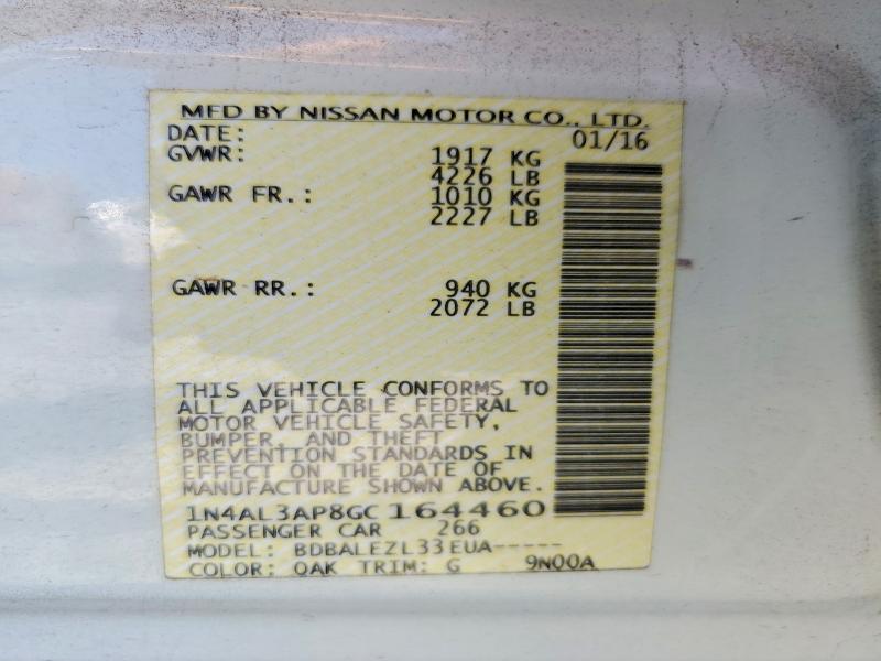 53472056 :رقم المزاد ، 1N4AL3AP8GC164460 vin ، 2016 Nissan Altima مزاد بيع